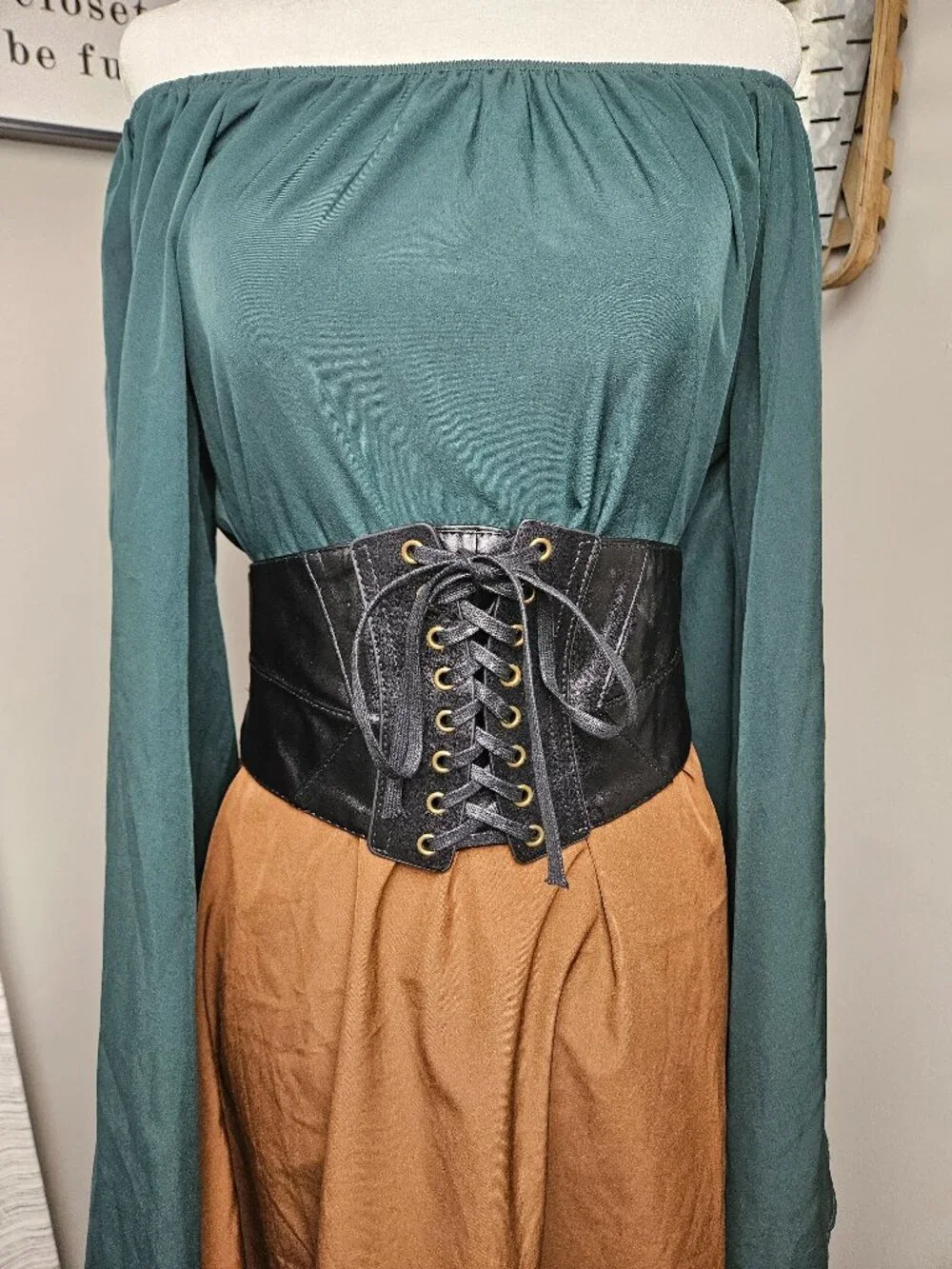 Spirit Halloween Black Faux Leather Waist Cincher Lace Up Corset Belt One Size